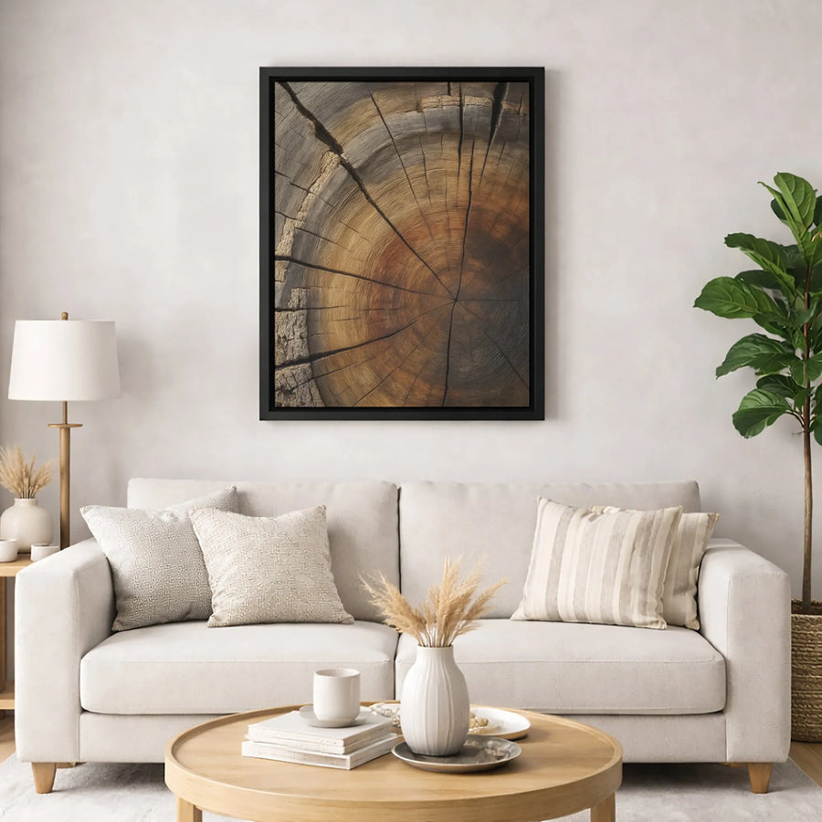 Tree Rings Canvas Wall Art | Rustic Wood Grain Cross-Section Print | 1.25-Inch Gallery Wrap | Modern Farmhouse Home Decor