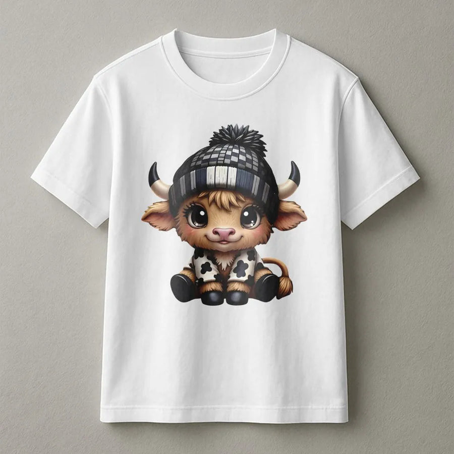 Highland Cow T-Shirt | Cute Baby Farm Animal Graphic Tee | 100% Premium Cotton Shirt | Gift for Cow Lovers and Western Aesthetic Fans
