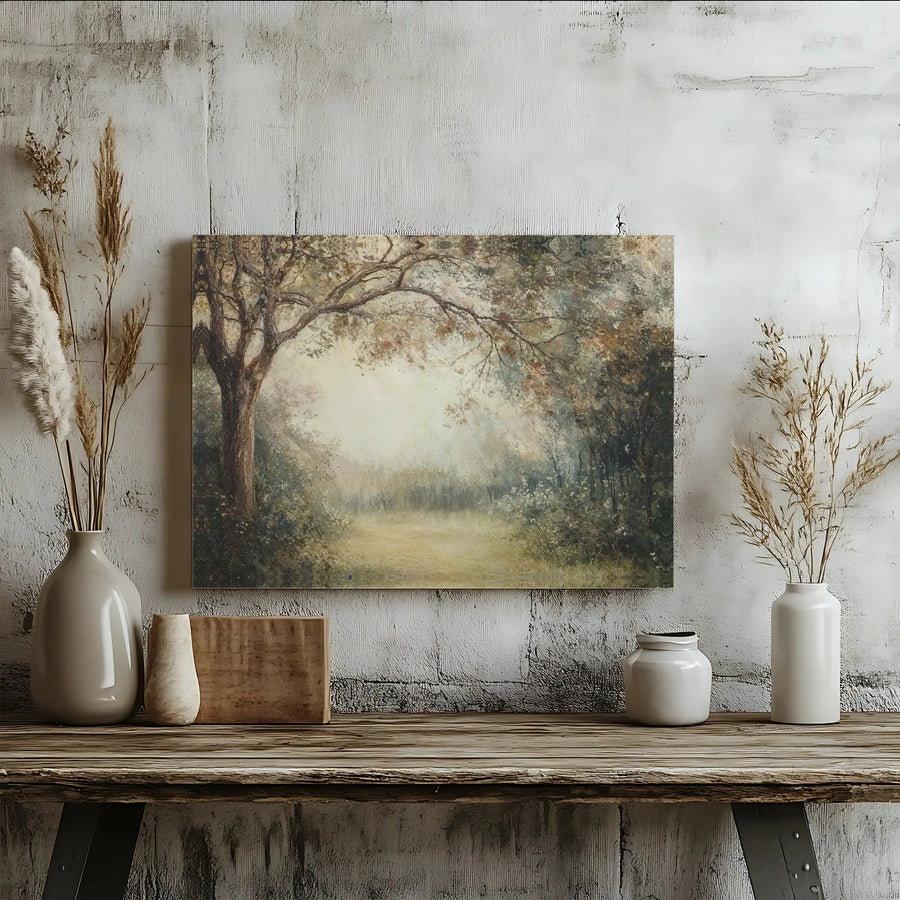 Forest Landscape Canvas Print | Vintage Impressionist Woodland Clearing | Gallery Wrapped Premium Wall Art | Calming Nature Home Decor Gift