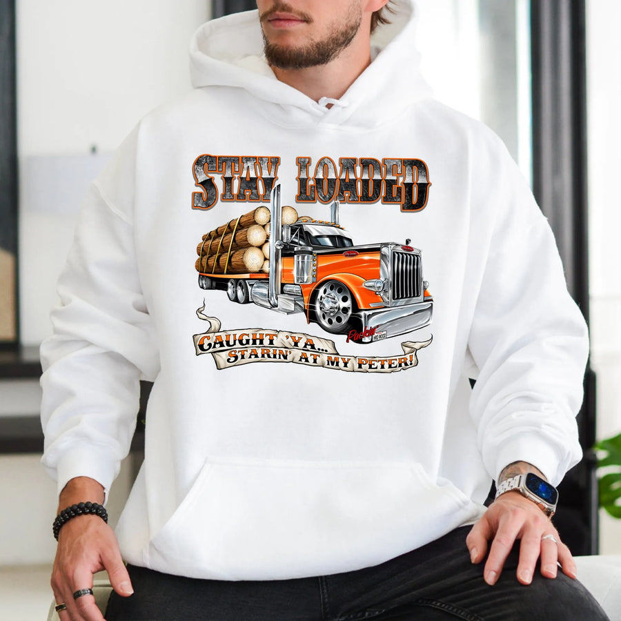 Stay Loaded Trucker Hoodie | Funny Logging Big Rig Graphic | Premium Cotton Blend | Gift For Truck Driver