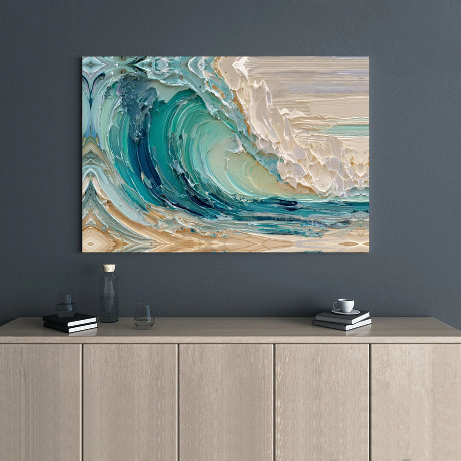Ocean Wave Canvas Wall Art | Textured Impasto Coastal Seascape | Premium Gallery Wrap Print | Modern Beach House Decor for Living Room