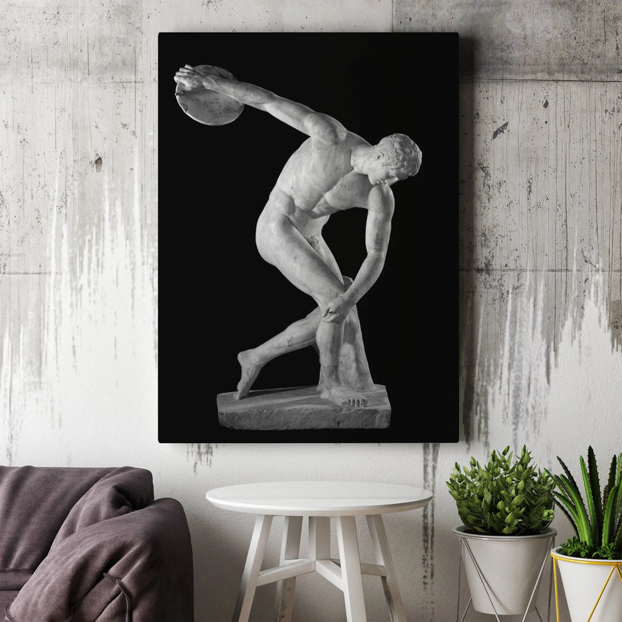 Discobolus Greek Statue Canvas Print | Classical Athlete Sculpture Wall Art | Premium Gallery Wrapped Decor | Sophisticated Home Office Gift