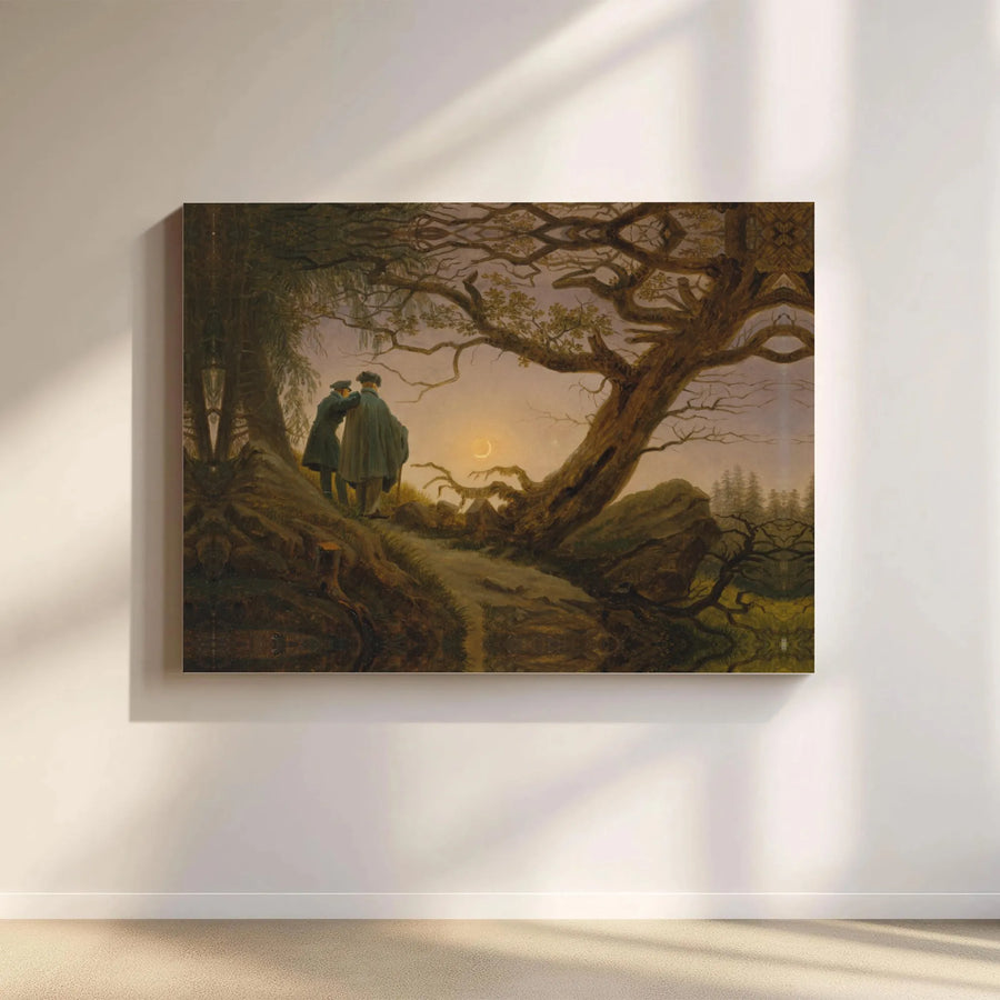Two Men Contemplating the Moon Canvas | Caspar David Friedrich Romanticism Art | Premium Fade-Resistant Wall Decor | Fine Art Gift for Home Office