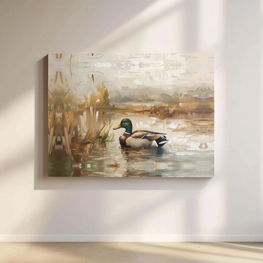 Mallard Duck Canvas Wall Art | Impressionist Pond Landscape Print | Premium 1.25" Gallery Wrap | Nature Lover Home Decor Gift