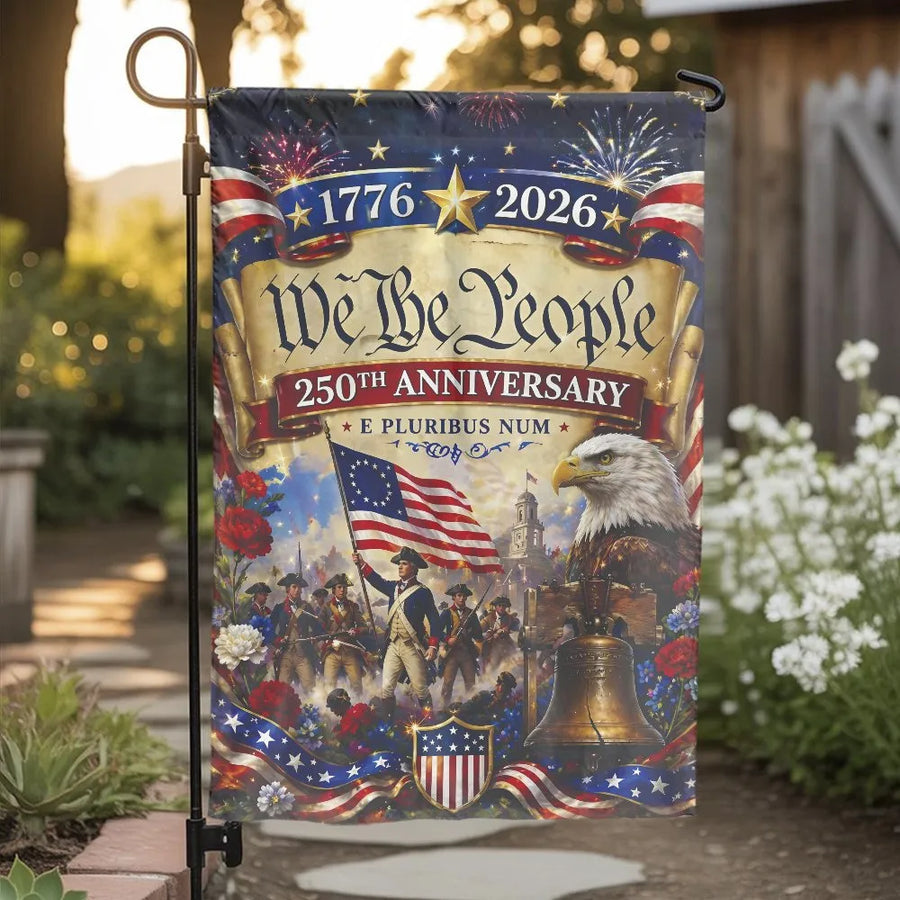 USA 250th Anniversary Garden Flag | Patriotic We The People 1776 Design | Double-Sided Weather Resistant Fabric | Commemorative Yard Decor Gift