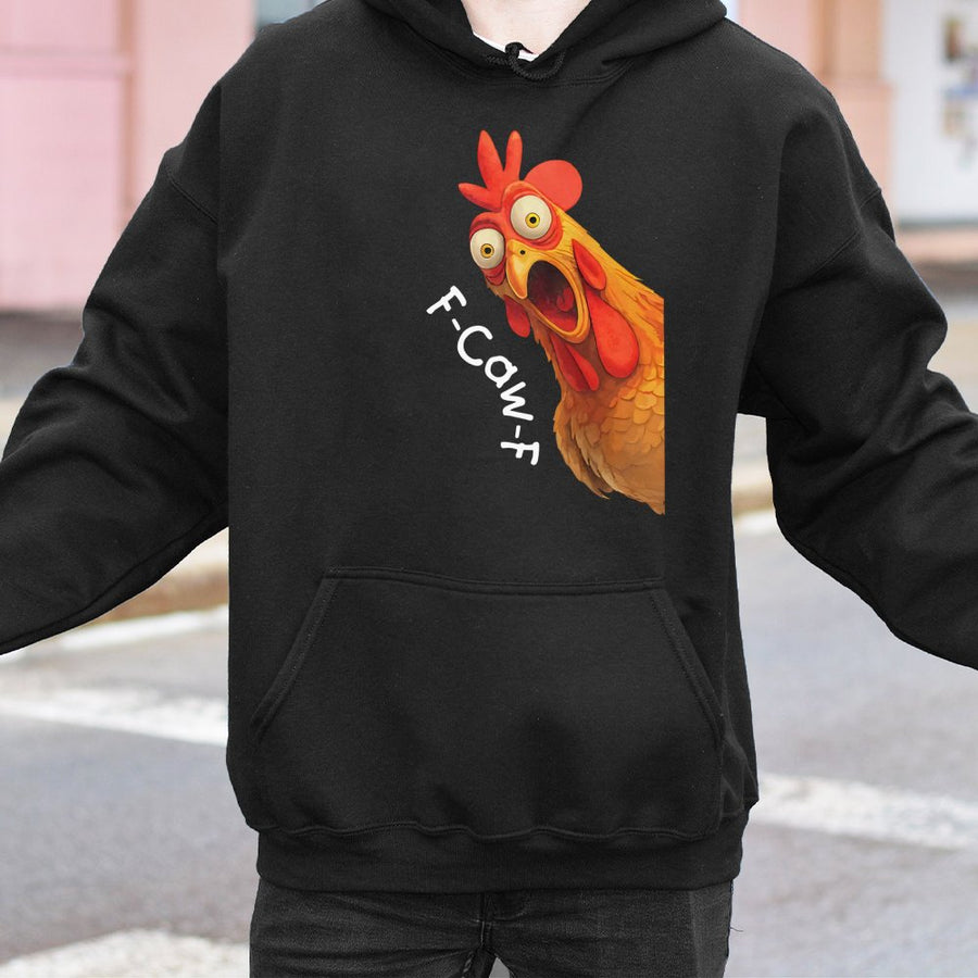Funny Chicken Hoodie | F-Caw-F Screaming Rooster Graphic | Premium Cotton Blend | Humorous Animal Gift for Men and Women