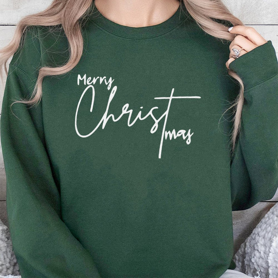 Merry Christmas Sweatshirt | Minimalist Script Holiday Lettering | Premium Cotton Blend | Unisex Cozy Gift for Family and Friends
