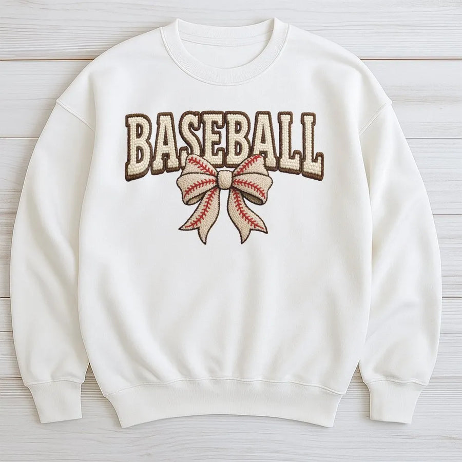 Baseball Bow Sweatshirt | Aesthetic Coquette Sports Graphic | Premium Cotton Blend | Gift for Softball Mom and Baseball Player