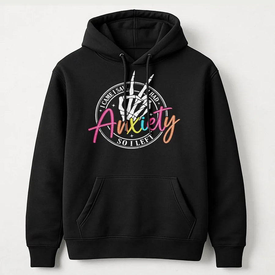 Anxiety Hoodie | Funny Skeleton Peace Sign Graphic | Premium Cotton Blend | Mental Health Awareness Gift for Women & Men