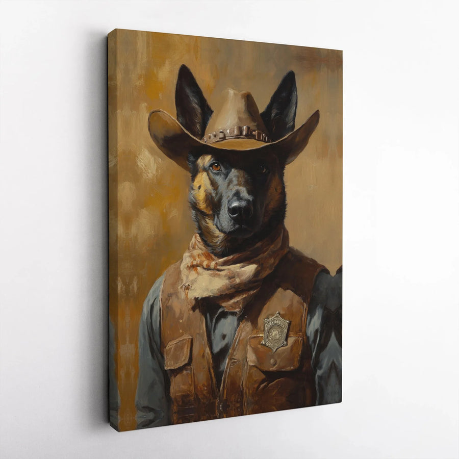 Cowboy German Shepherd Canvas Print | Vintage Western Sheriff Dog Art | Premium Fade-Resistant Print | Gift for Dog Lover