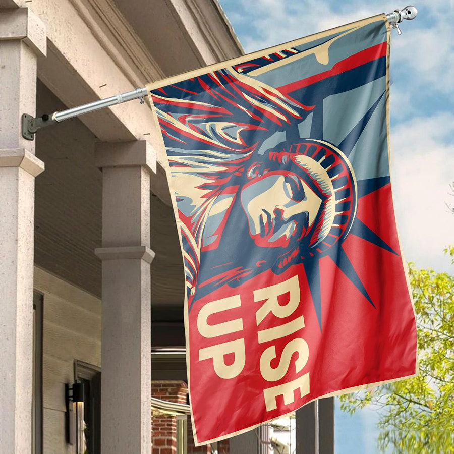 Liberty Rise Up House Flag | Patriotic Statue of Liberty Graphic | Weather-Resistant Premium Polyester | Resistance Garden Decor Gift