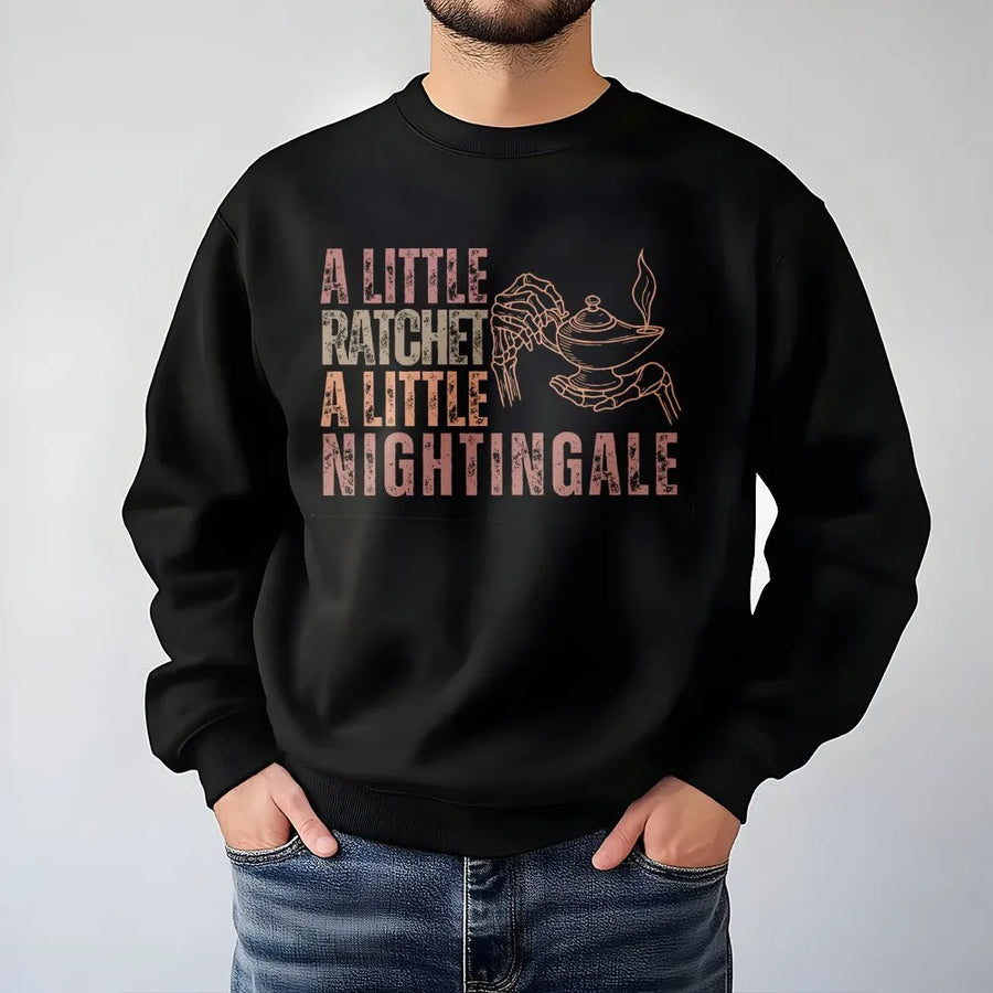 Funny Nurse Sweatshirt | A Little Ratchet A Little Nightingale Quote | Soft Cotton Comfort Colors Tee | Gift for Registered Nurse RN