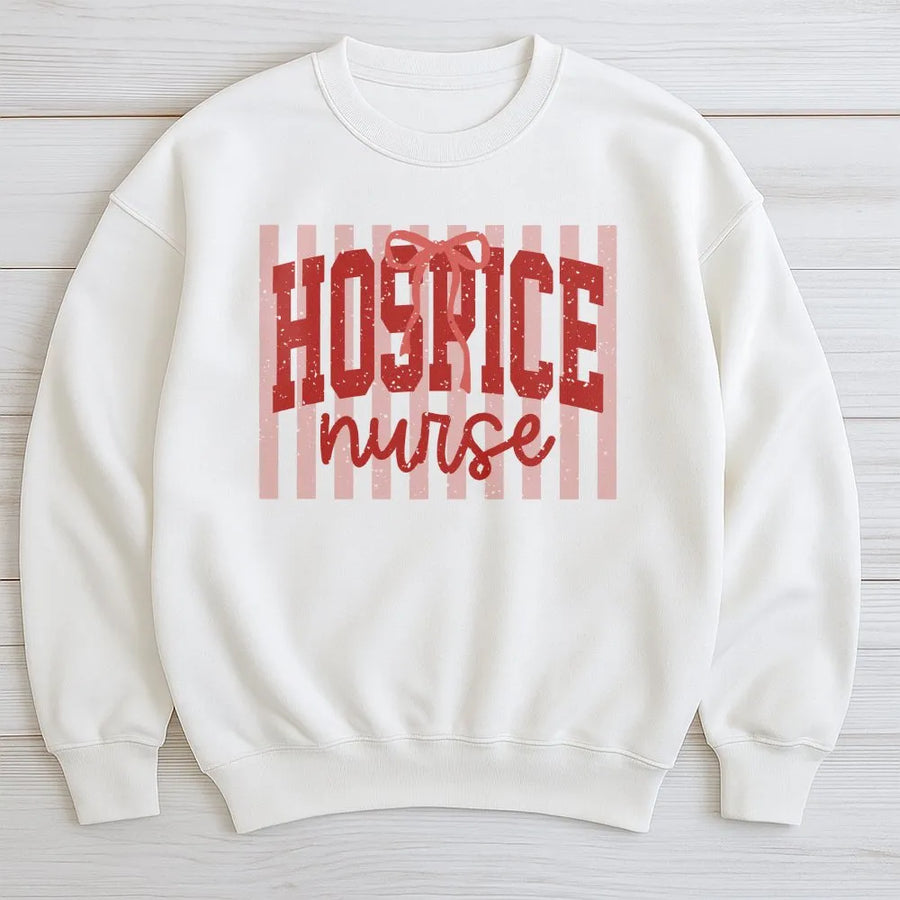 Hospice Nurse Sweatshirt | Retro Striped Graphic Sweatshirt | Premium Cotton Blend | Gift for Registered Nurse & Nursing Student