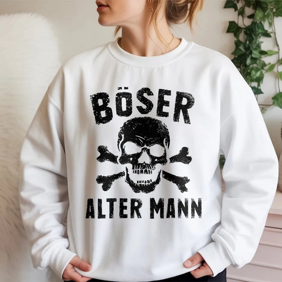Böser Alter Mann Sweatshirt | Vintage Totenkopf Grafik & Spruch | Premium Baumwoll-Mix | Lustiges Geschenk für Papa & Opa