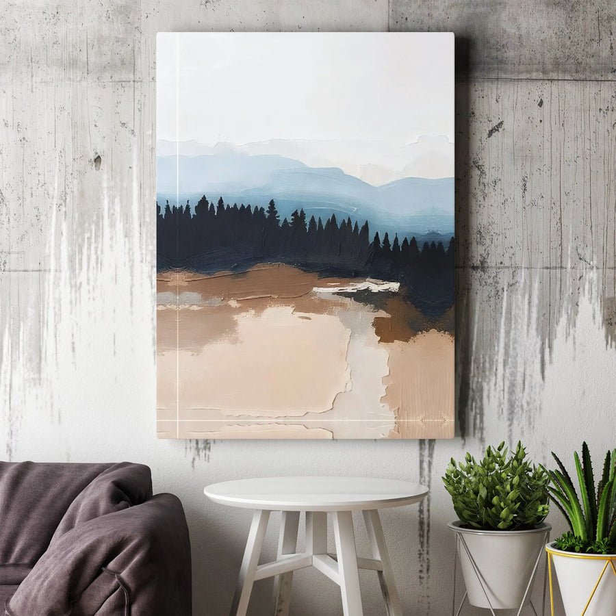 Abstract Mountain Canvas Wall Art | Misty Pine Forest Landscape Print | Premium 1.25 Inch Gallery Wrap | Modern Nature Home Decor Gift