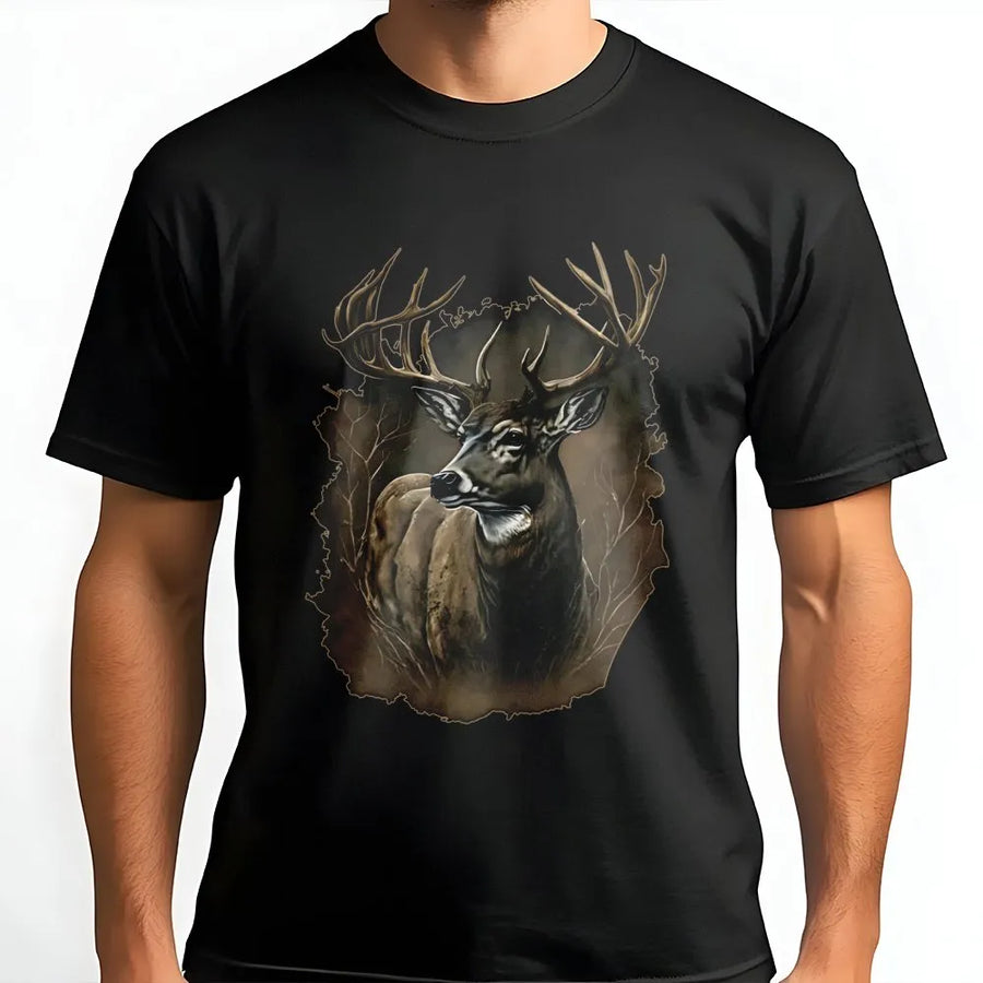 Whitetail Deer Graphic T-Shirt | Rustic Wildlife Art Portrait | Premium Soft Cotton Tee | Hunting Gift for Nature Lovers & Outdoor Enthusiasts