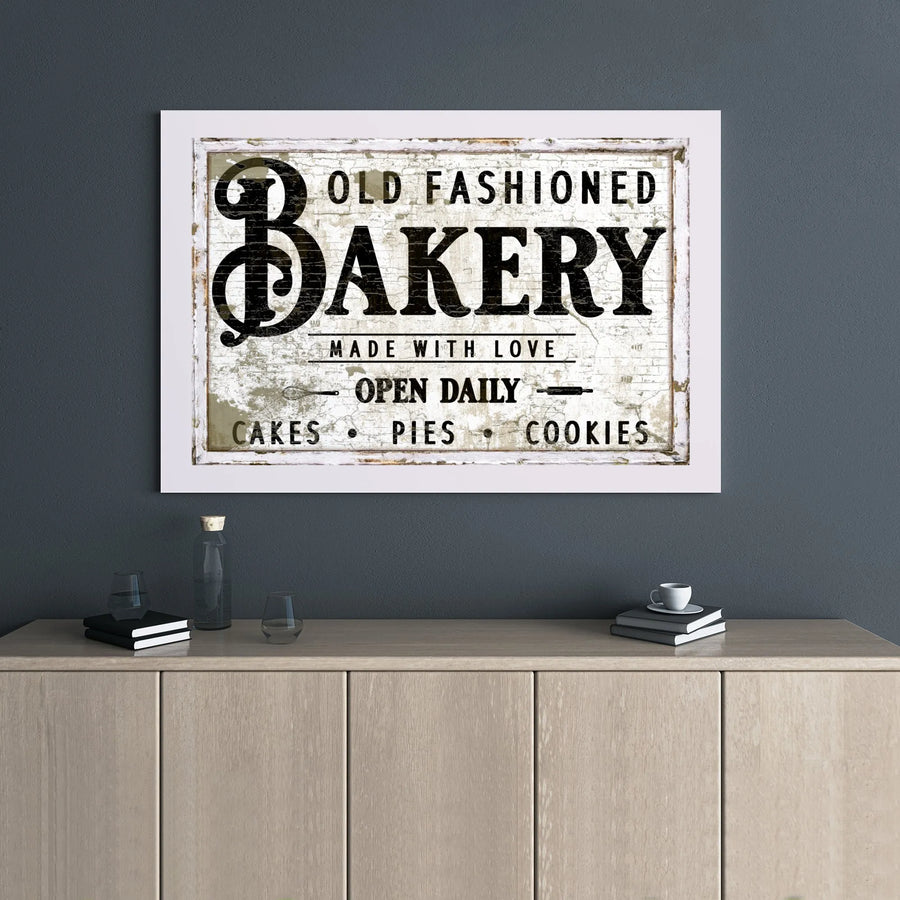 Old Fashioned Bakery Canvas Wall Art | Rustic Kitchen Decor Sign | Premium Gallery Wrap Print | Farmhouse Kitchen Gift For Baker