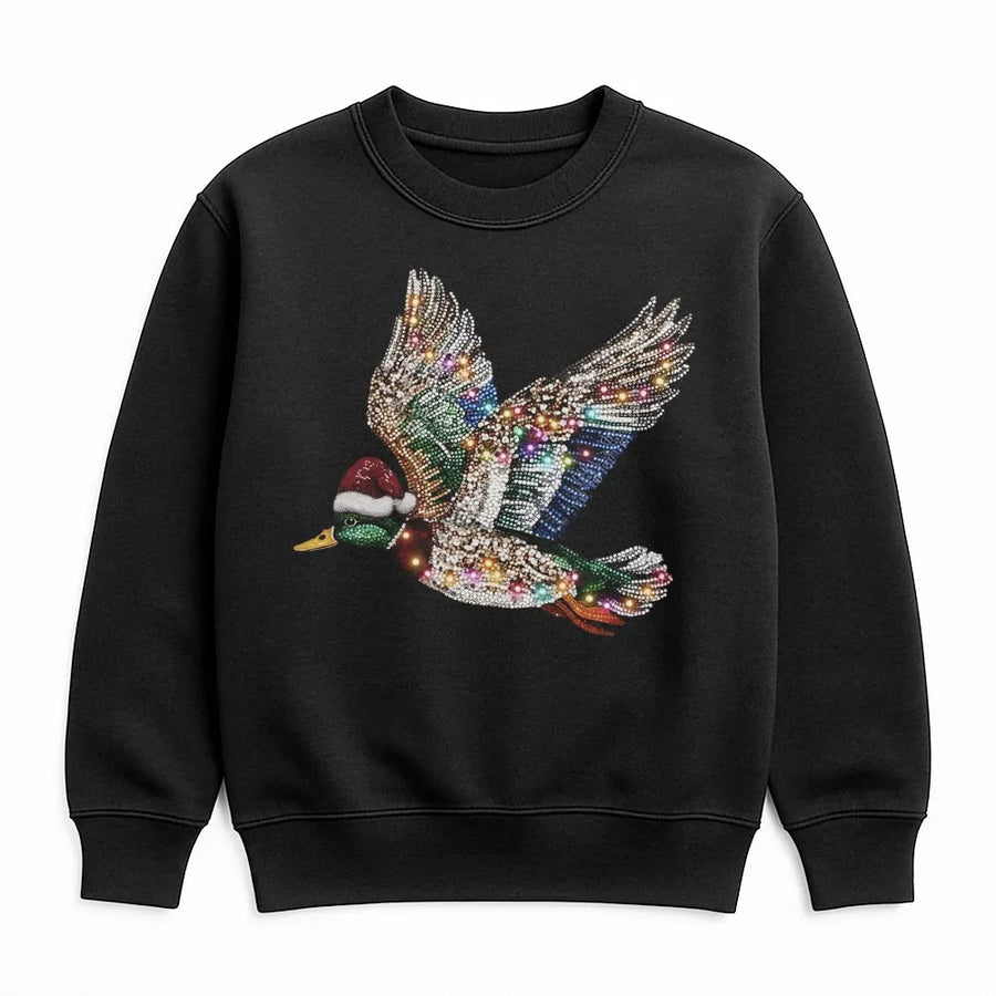 Mallard Duck Christmas Sweatshirt | Sparkling Rhinestone Santa Hat Graphic | Premium Cotton Blend | Festive Holiday Gift For Outdoor Lovers