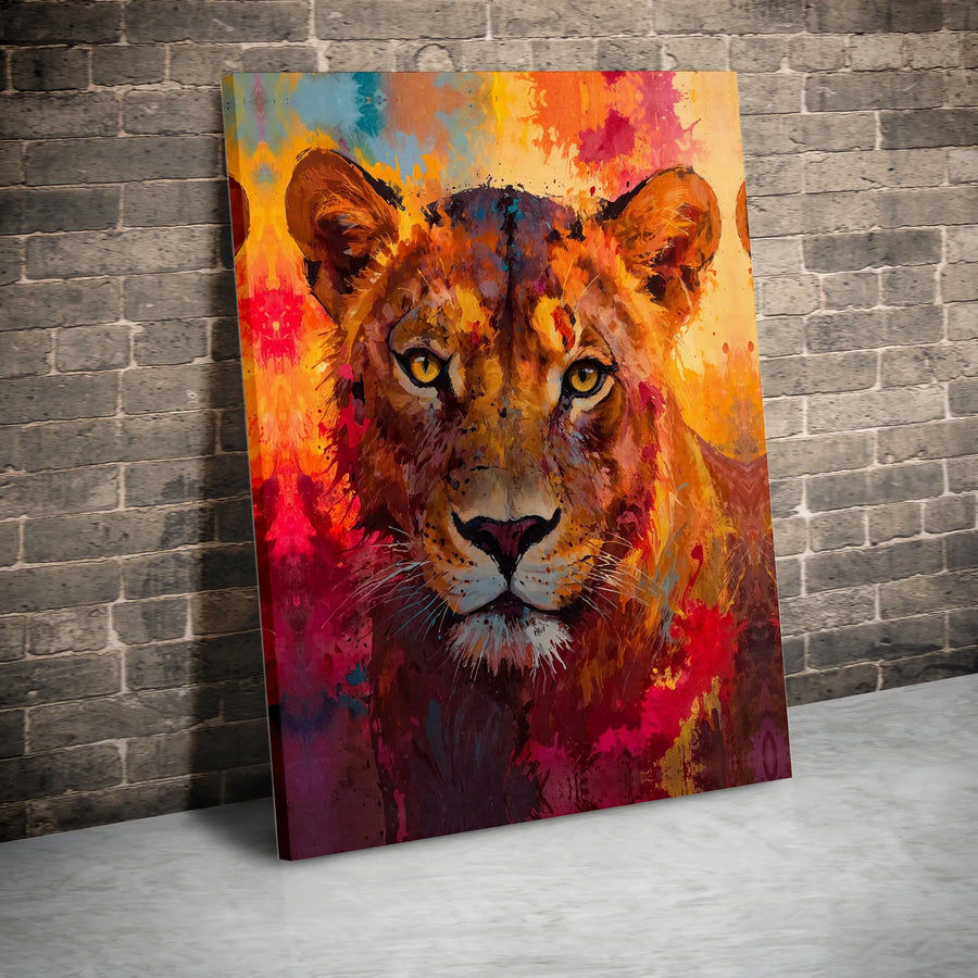 Lioness Canvas Wall Art | Colorful Abstract Wildlife Portrait | Premium Gallery Wrap Canvas | Modern Office & Living Room Decor Gift