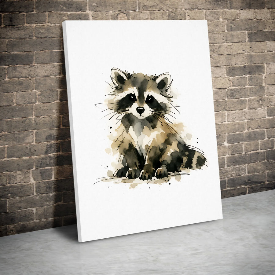Watercolor Raccoon Canvas Wall Art | Ink and Wash Sketch Animal Print | Premium Frameless Gallery Wrap | Nursery Decor Gift for Animal Lover