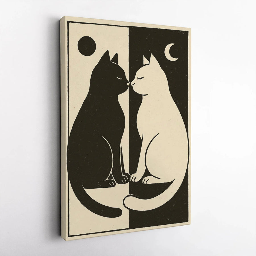 Yin Yang Cat Wall Art | Celestial Sun and Moon Minimalist Print | Gallery-Quality 1.25 Inch Thick Canvas | Perfect Gift for Cat Lovers and Mystical Decor