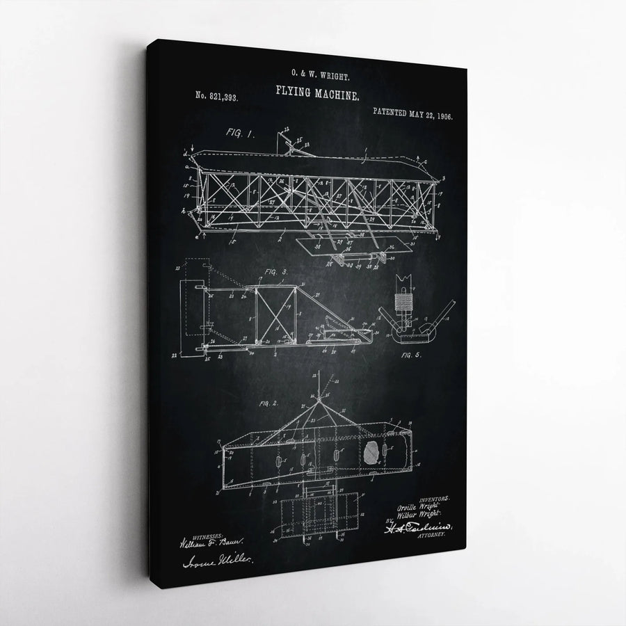 Wright Brothers Flying Machine Patent Canvas | Vintage 1906 Airplane Blueprint | Premium Gallery Wrap Wall Art | Aviation Decor Gift for Pilot