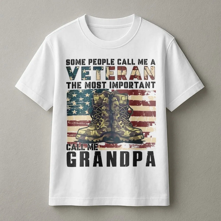 Veteran Grandpa T-Shirt | Patriotic American Flag & Military Boots Graphic | Premium Soft Cotton | Meaningful Gift For Veteran Dad Or Grandfather