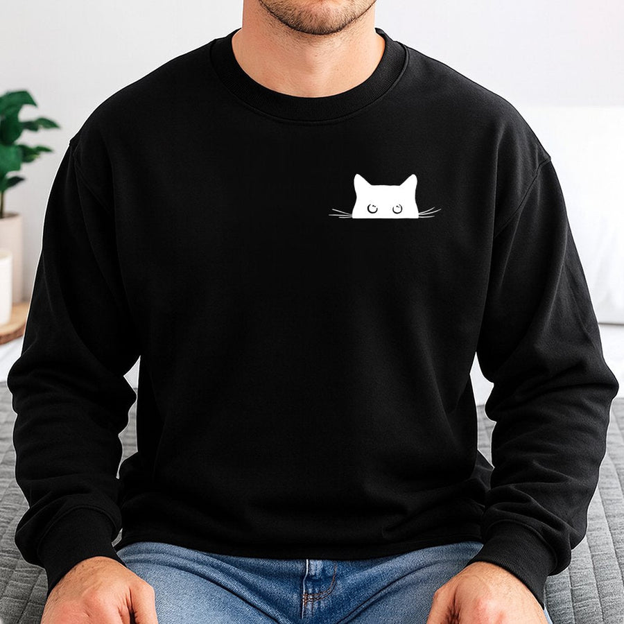 Peeking Cat Sweatshirt | Minimalist Cute Kitten Design | Premium Cotton-Poly Blend | Cozy Gift for Cat Lovers & Pet Owners