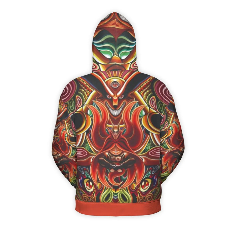 Nine Tailed Fox Hoodie | Psychedelic Japanese Anime Art | Premium Brushed Fleece 3D Pullover | Unique Streetwear Gift for Men and Women