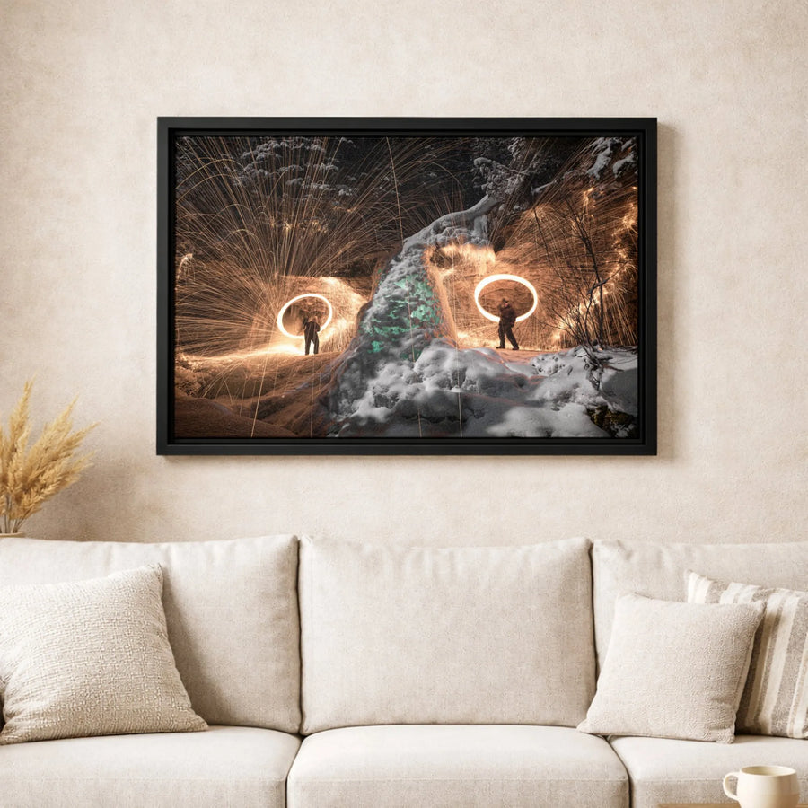 Steel Wool Light Painting Canvas | Long Exposure Waterfall Wall Art | Premium Fade-Resistant Print | Modern Home & Office Decor Gift