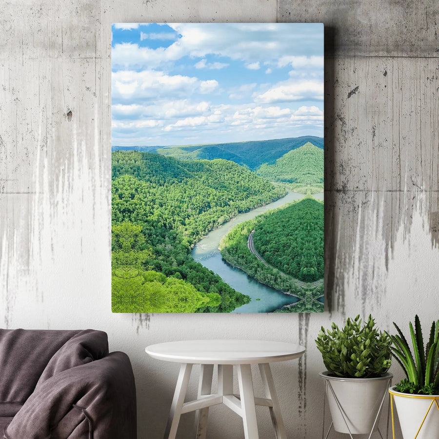 Mountain River Landscape Canvas | Lush Forest Valley View | 1.25 Inch Gallery Wrap | Nature Wall Art for Home Office Decor