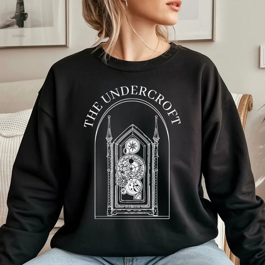 Gothic Clockwork Sweatshirt | The Undercroft Dark Academia Graphic | Premium Soft Blend Crewneck | Fantasy Gaming Fan Gift for Gamers