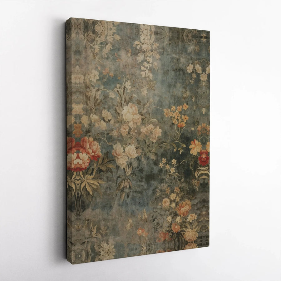 Vintage Floral Canvas Wall Art | Distressed Botanical Oil Painting Print | Premium Gallery Wrap Decor | Moody Earth Tone Living Room Gift
