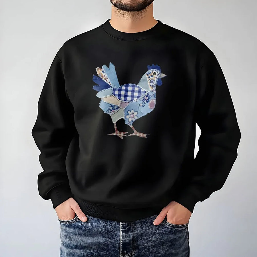 Patchwork Chicken Sweatshirt | Vintage Farmhouse Graphic Print | Premium Cotton Blend | Cute Easter Gift for Chicken Lover