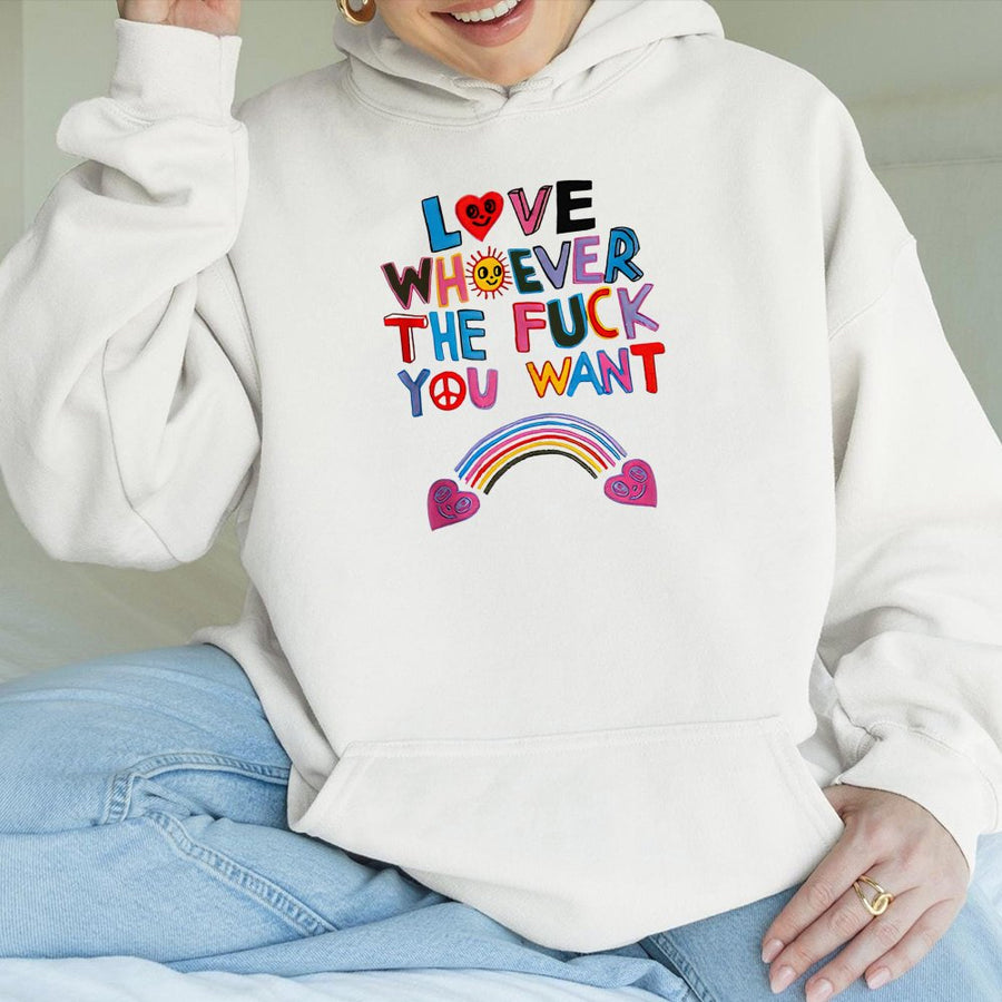 Love Whoever The F*** You Want Hoodie | Rainbow Pride Graphic Apparel | Premium Cotton Blend Pullover | LGBTQ Gift for Equality Supporters