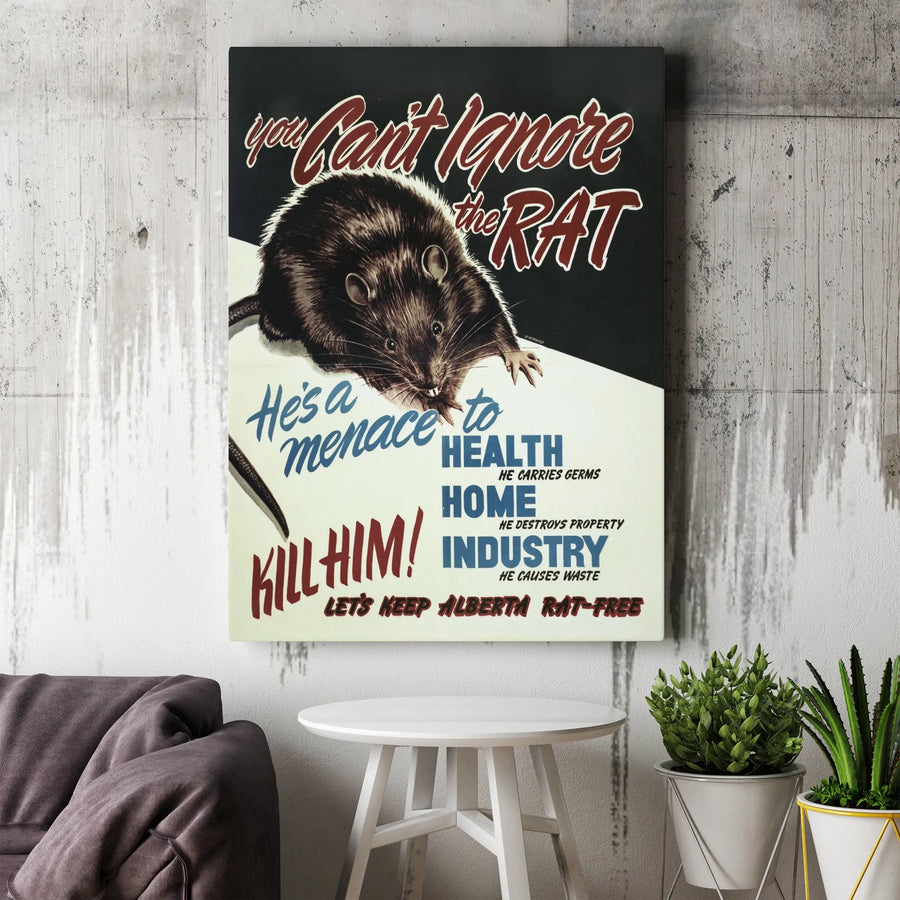 Vintage Rat Propaganda Canvas Print | Historic Alberta Rat Control Poster Art | Premium Fade-Resistant Print | Collector's Home Decor Gift