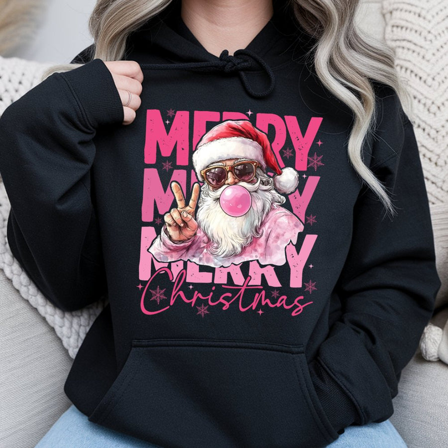 Retro Santa Hoodie | Funny Bubble Gum Sunglasses Design | Cotton-Blend Premium Quality | Festive Christmas Gift for Women and Men