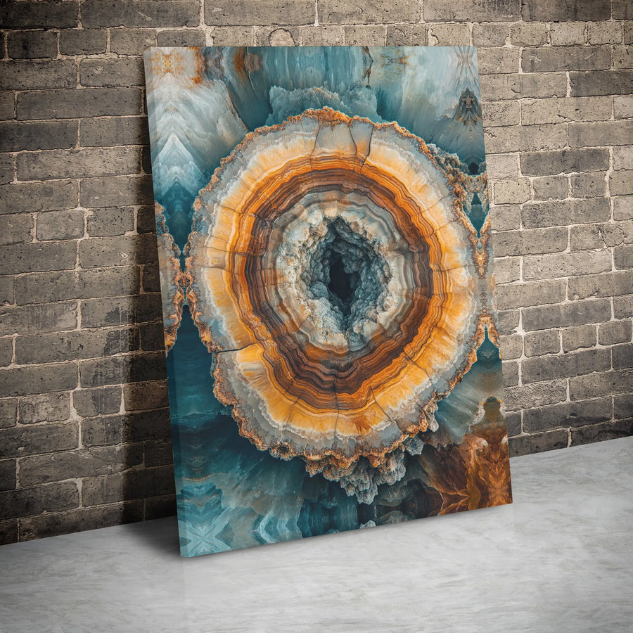 Abstract Geode Canvas Wall Art | Teal and Orange Crystal Ring Print | Premium Gallery-Wrapped 1.25 Inch Canvas | Modern Home Office Decor Gift