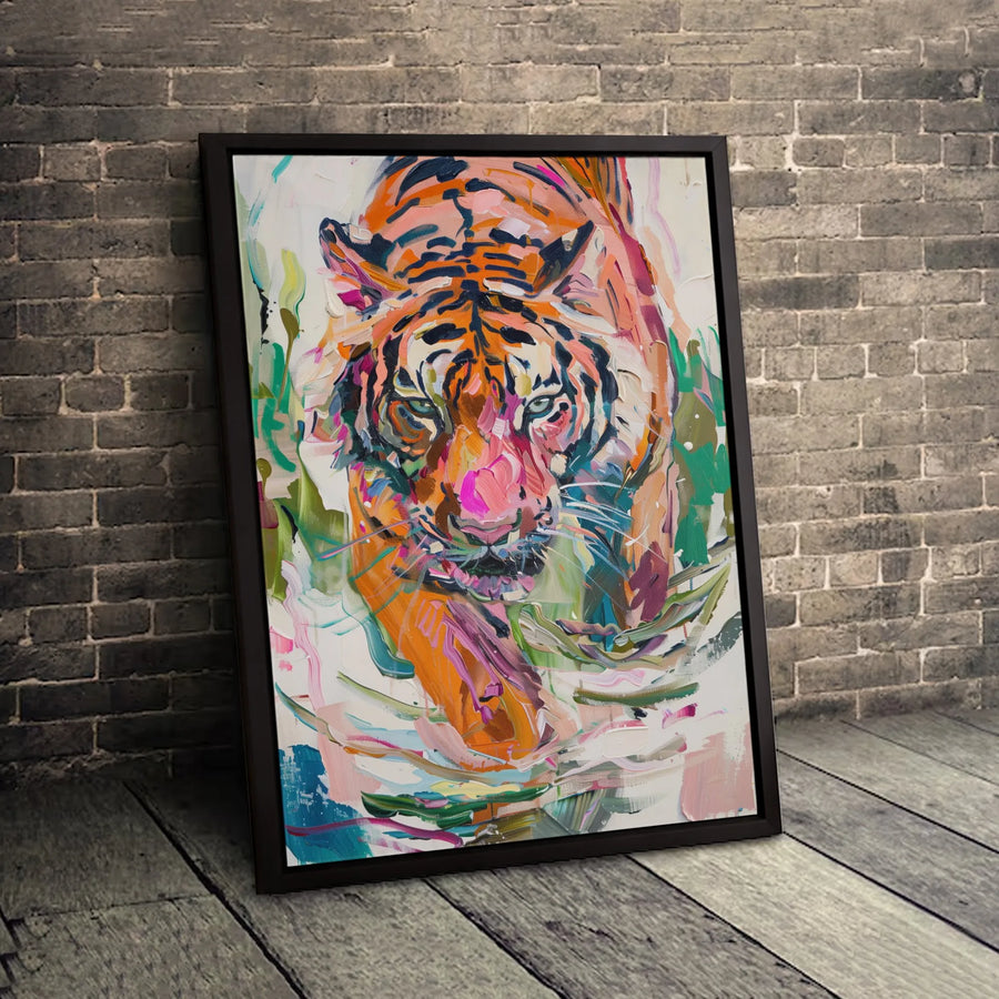 Abstract Tiger Wall Art | Colorful Impasto Oil Painting Print | Premium Gallery Wrapped Canvas | Vibrant Wildlife Home Decor Gift
