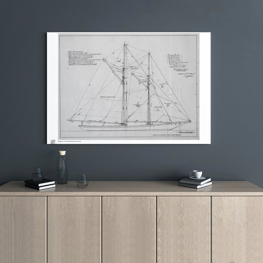 Bluenose Schooner Sail Plan Canvas Art | Vintage Naval Architecture Blueprint | 1.25” Gallery Wrap | Nautical Decor for Maritime Enthusiasts