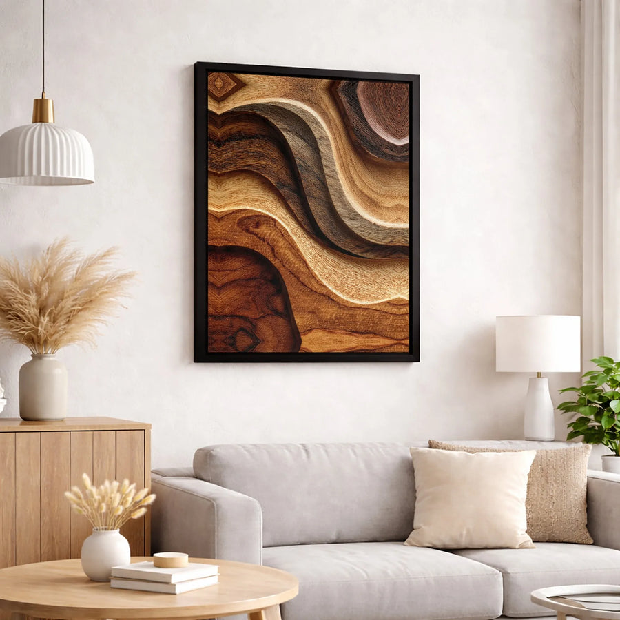 Abstract Wood Grain Wall Art | Modern Wavy Carved Wood Texture Canvas | Gallery Quality 1.25 Inch Thick Print | Neutral Organic Home Decor