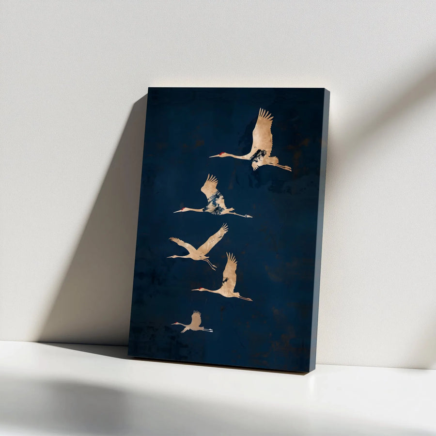 Japanese Crane Wall Art | Minimalist Flying Bird Canvas | Premium Gallery Wrap Print | Zen Home Office Decor Gift
