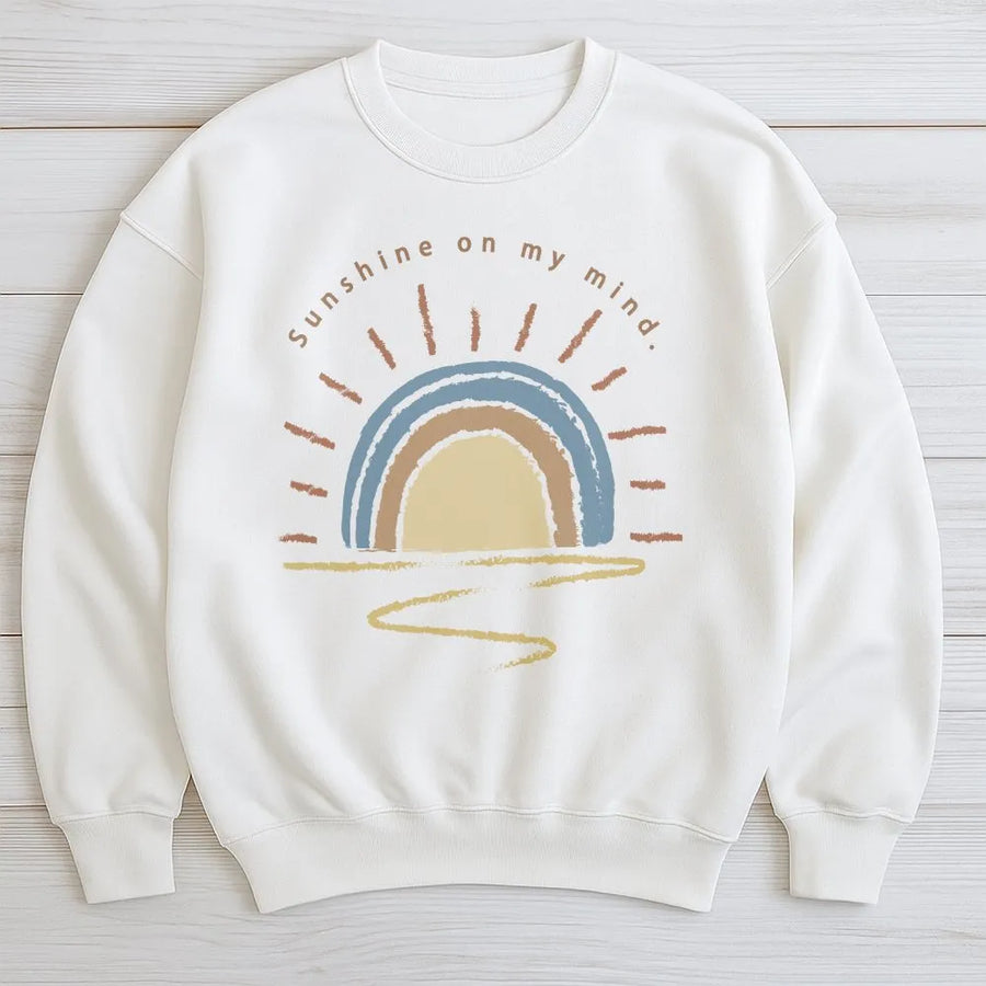Sunshine On My Mind Sweatshirt | Retro Boho Sun Graphic | Premium Comfort Colors Tee | Summer Vacation Gift for Women