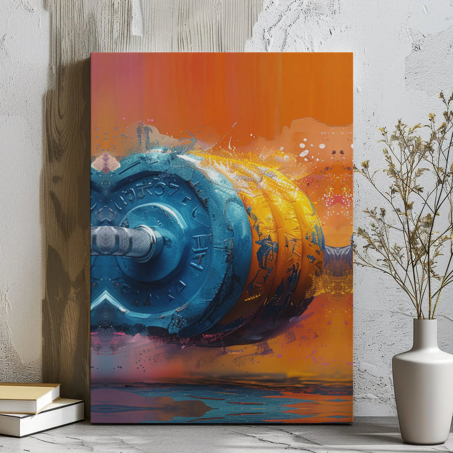 Abstract Barbell Wall Art | Vibrant Weightlifting Canvas Print | 1.25" Premium Gallery Wrap | Motivational Fitness Decor for Home Gym