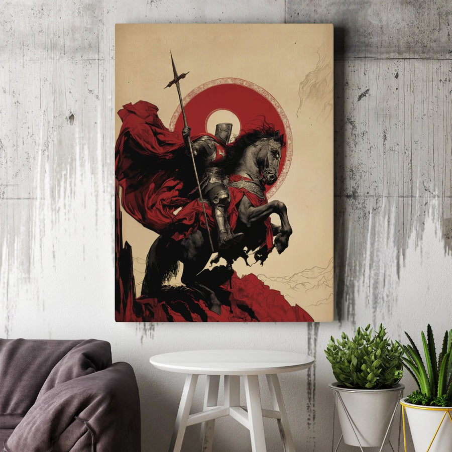 Knight Templar Canvas Wall Art | Vintage Crusader on Horseback Illustration | Premium Thick Gallery Canvas | Collector's Gift for Men, History Buff Decor