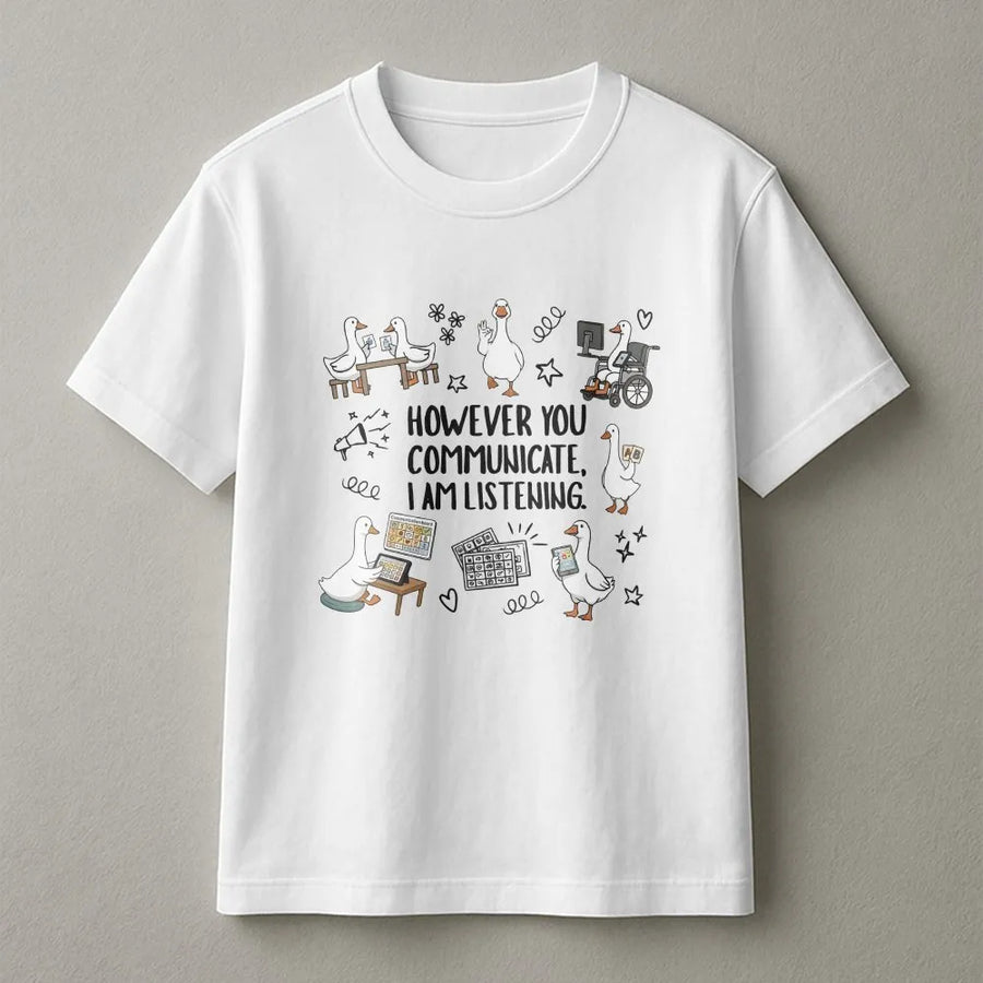 Special Education Teacher T-Shirt | Goose AAC Communication Graphic | Premium Cotton Comfort Colors Tee | Gift for SLP Therapist
