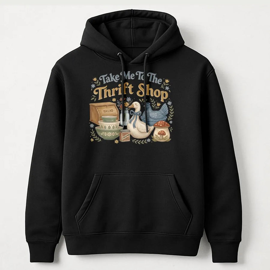 Thrift Shop Hoodie | Cottagecore Goose Graphic | Premium Cotton Blend | Gift For Thrifting Enthusiasts And Vintage Lovers