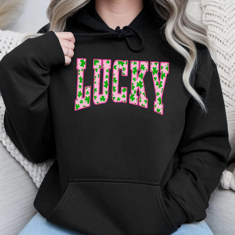 Lucky Clover Hoodie | Pink Shamrock Graphic Design | Premium Cotton Blend | St. Patrick’s Day Gift for Men and Women