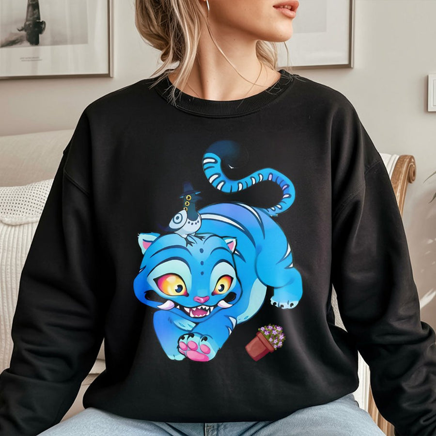 Cute Blue Tiger Graphic Sweatshirt | Kawaii Cartoon Animal Art Design | Premium Cotton Blend | Gift For Animal Lovers And Anime Fans