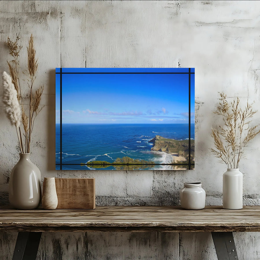 Coastal Ocean View Canvas Wall Art | Faux Window Seascape Print | Premium Gallery Wrapped Canvas | Modern Living Room Decor Gift